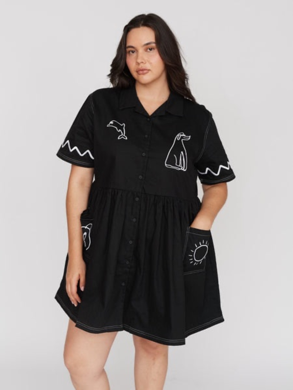 New! Lazy Oaf Feeling Fine Smock Shirt Dress - 18